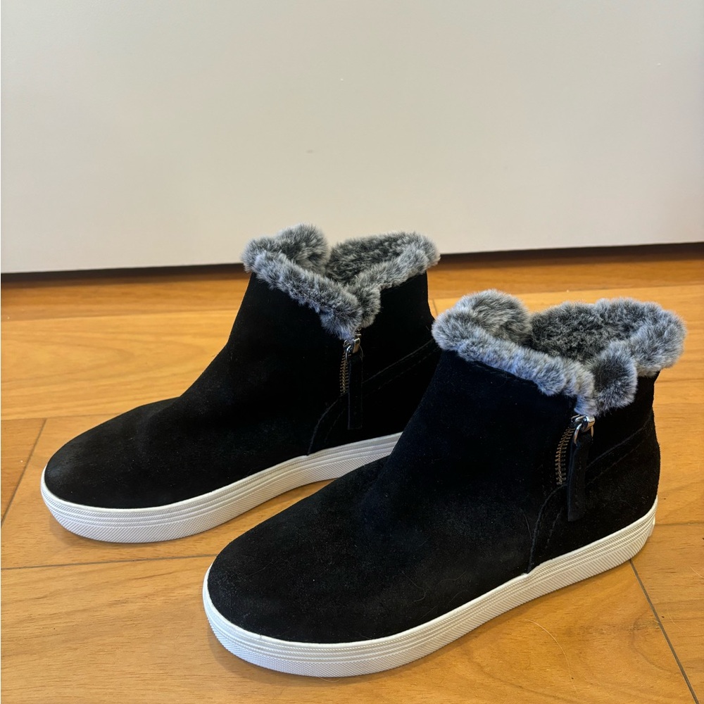 Black Suede Fur-Lined Bootie Sneakers with side zip
